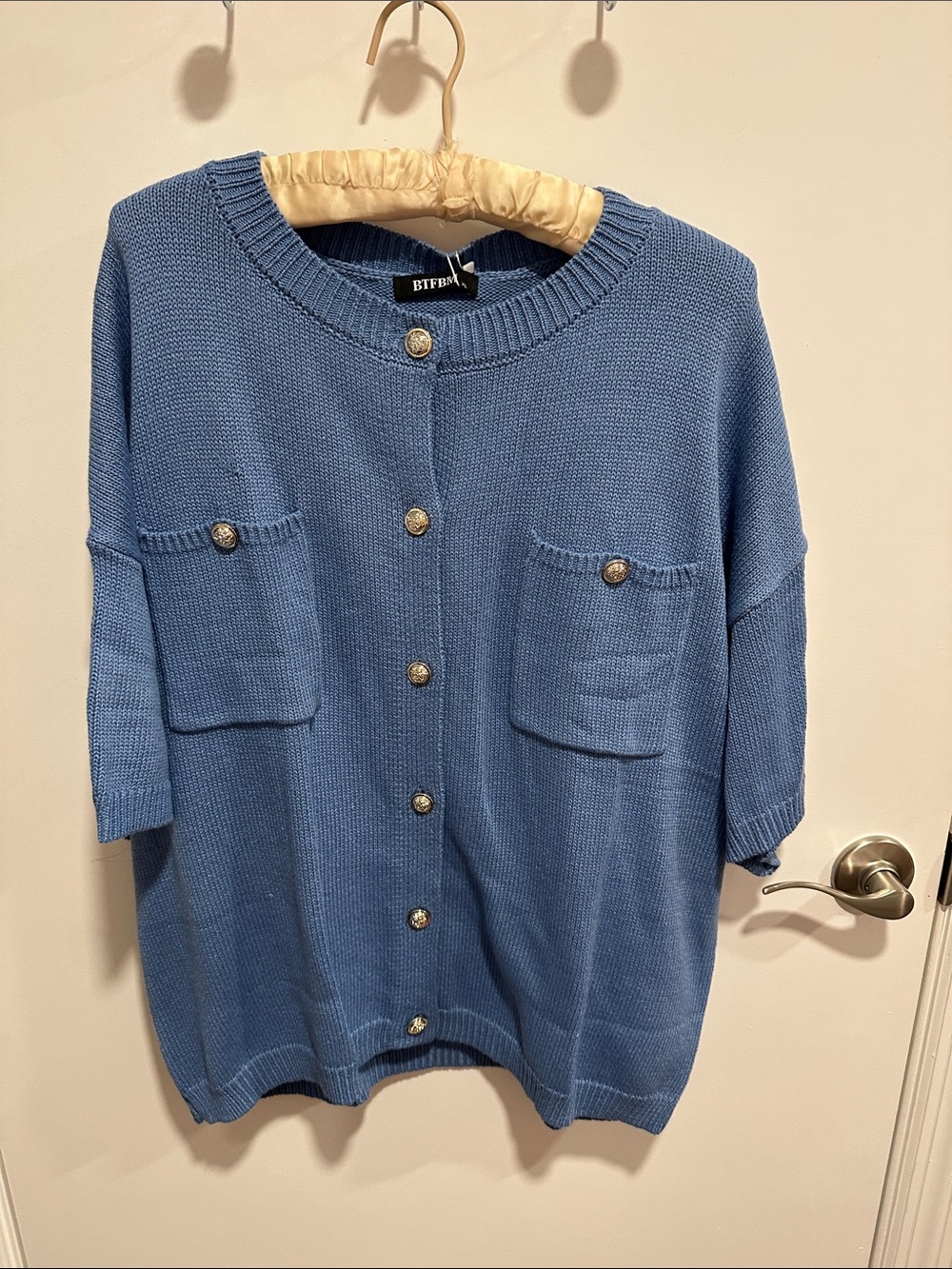 BTFLM Blue Short-Sleeve Button Pocket Cardigan
